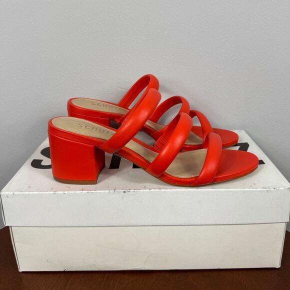New Schutz Olly Mid Block Nappa Leather Sandal Bright Orange Size 6.5B - Picture 4 of 9